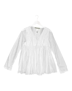 Size S | Rabena Saloner Cotton Pleated Long-Sleeve Top