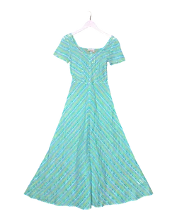Size 6 | Penny Sage Embroidered Mesh Stripe Maxi Dress