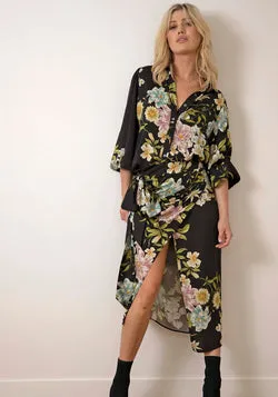 Night Garden Floral Wrap Midi Skirt