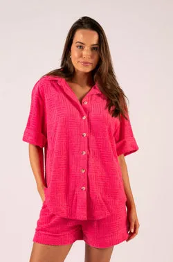 Stephanie Towelling Shirt - Hot Pink