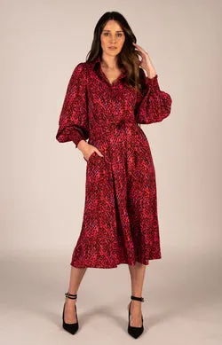 Halle Shirt Dress - Magenta Leopard