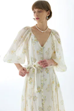 CYNTHIA SILK PUFF SLEEVE MAXI DRESS