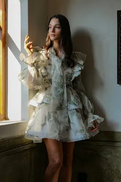 MAEVE SILK ORGANZA TIE NECK MINI DRESS