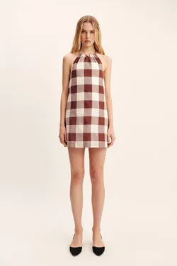 CALLIE MINI DRESS - MOCHA GINGHAM