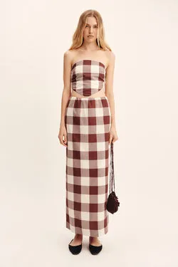 MIRA SKIRT - MOCHA GINGHAM
