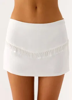 Perfect Celebrity Beaded Mini Skirt - White