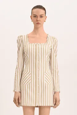 Perla Dress - Sage Stripe