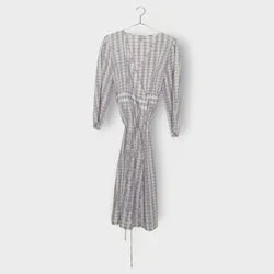 Check Long Sleeve Wrap Dress