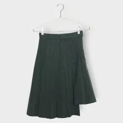 Wool Asymmetric Pleated Midi Skirt