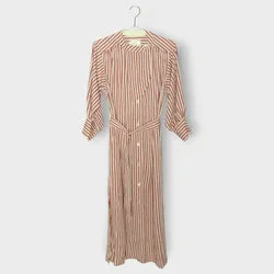 Stripe Grandad Collar Maxi Dress