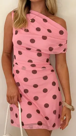 Sammie Mini Dress - Pink/Brown Polka