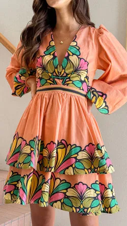 Portugal Long Sleeve Mini Dress - Melon