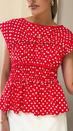 Harmonia Top - Red / White Polka Dot