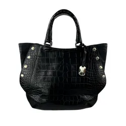 FURLA CROCODILE PRINT TOTE BAG - BLACK