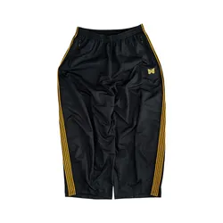 (NEW) NEEDLES NYLON H.D TRACK PANTS - BLACK / ORANGE