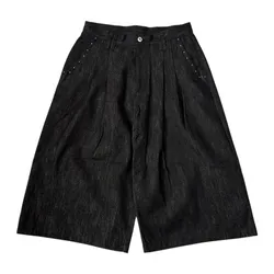(NEW) PERUSHU STUDDED DENIM SHORTS - BLACK