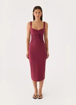 Plaise Corset Long Midi Dress - Burgundy