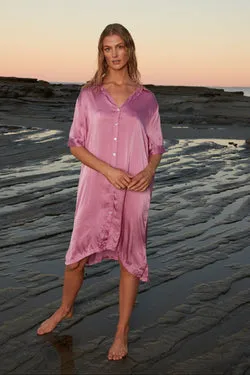 GLOSSED SHIRT DRESS - CARNATION PINK