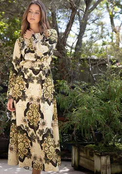 Rhapsody Paisley Cream Bell Sleeve Maxi Dress