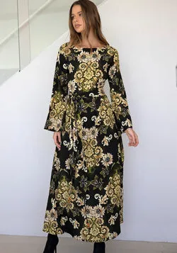 Rocco Paisley Black Bell Sleeve Maxi Dress