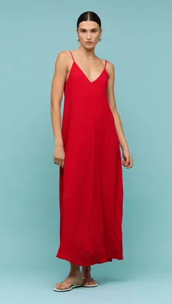 Red Crepe V-Neck Floaty Maxi Dress