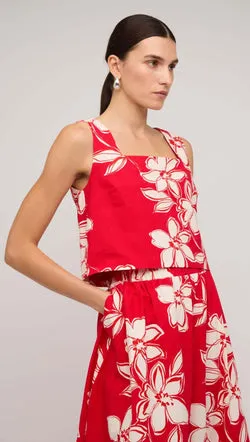 Red & White Cotton Floral Crop Top