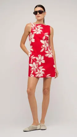 Red & White Cotton Floral Mini Shift Dress