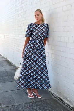 PRE-ORDER Loretta Dress - Blue Chocolate Check