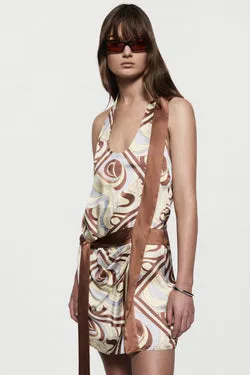 PRINTED SILK MINI DRESS