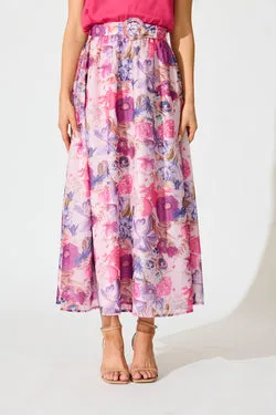 Lavish Luxe Maxi Skirt in Purple Floral Organza