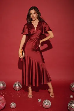 Sunset Serenade Maxi Dress in Wine Satin