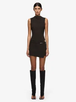 SAZRIEL BUCKLE MINI DRESS - CHOC/AMBER STRIPE