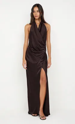 ELISIA WRAP MAXI DRESS - DARK CHOCOLATE