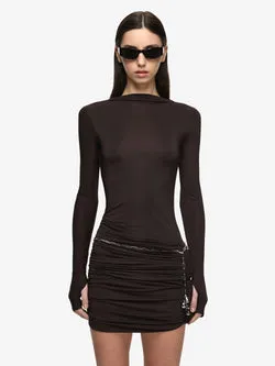 ANDREA LONG SLEEVE MINI DRESS  - DARK CHOCOLATE