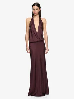 MYA V MAXI DRESS  - AUBERGINE