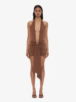 Pierced Orbit Halter Drape Mini Dress