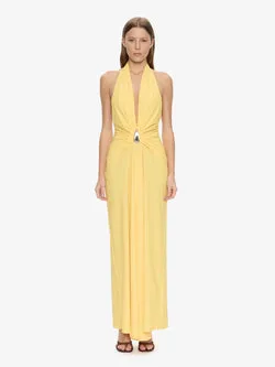 Crystal Pendant Ruched Lycra Halter Dress