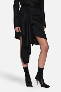 DRAPED WOOL SUITING SKIRT