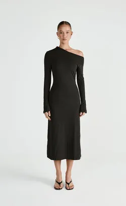 Ozias Long Sleeve Midi Dress (Black)