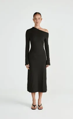 Ozias Long Sleeve Midi Dress (Black)