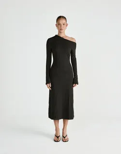 Ozias Long Sleeve Midi Dress (Black)