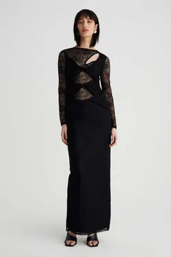 Gemini Long Sleeve Twist Front Lace Maxi w Skirt Slip
