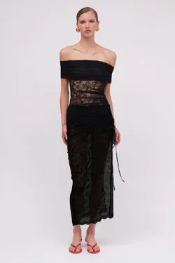 Beau Lace Off Shoulder Midi - Black