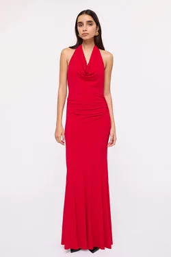 Ruby Slinky Jersey Halter Maxi Dress – Cherry Red