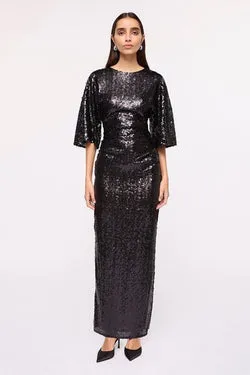 Ava Sequin Cape Maxi Dress-Black