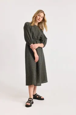 Montana Dress (Long) - Peacock Mini Check