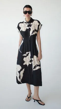 Sketched Floral Midi Shirt Dress