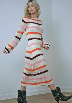 Stormy Stripe Crochet Knit Midi Dress