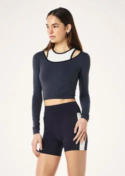 SUTTON LONG SLEEVE CROPPED TOP IN MARINE BLUE