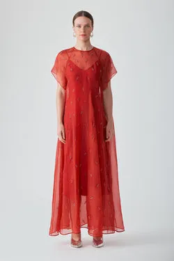 UMA EMBELLISHED MAXI DRESS-RED CHILLI